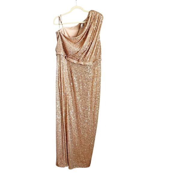 Mac Duggal Sequin One Shoulder Gown NWT 16 Rose Gold Formal Dress 26694 - Picture 4 of 10